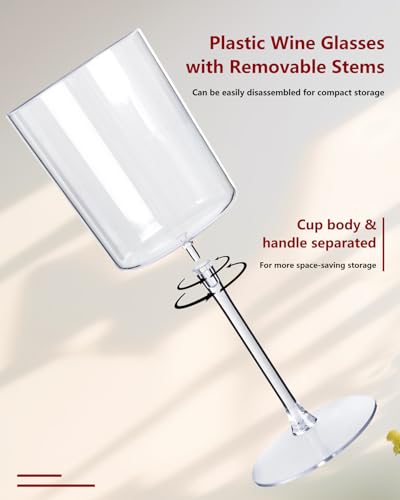 YOUBET Clear Disposable Plastic Wine Glasses 10 oz - Pack of 36 with Removable Stem