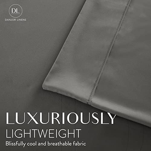 Gray King Size Bed Sheet Set with 4 Pillowcases - Cooling Microfiber Bedding