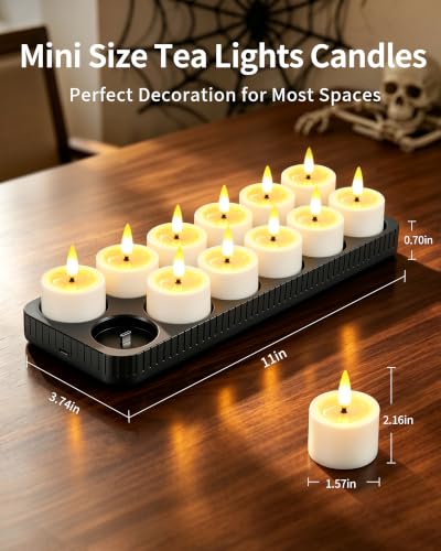 White 12 Pack Rechargeable LED Tea Lights Candles with Charging Base & Remote