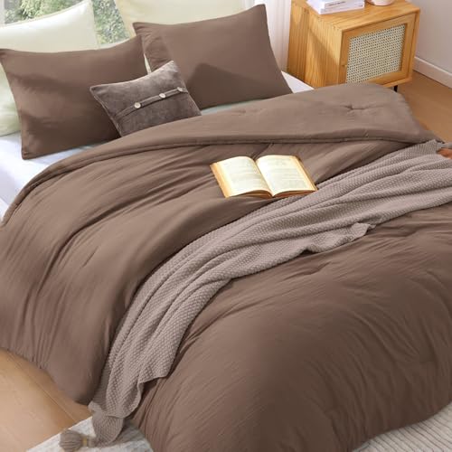 Oversized King Comforter Set - 3 Pieces Brown Soft Bedding - 120"x98"