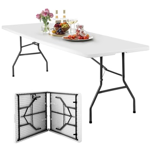 8ft Folding Table - White Portable Plastic Event Table with Locking Legs