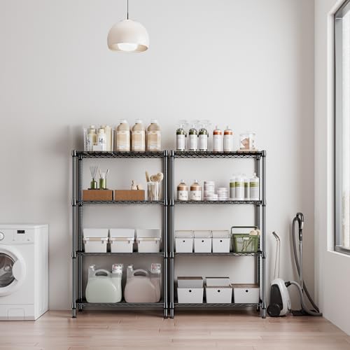 4-Tier Metal Storage Shelves - Heavy Duty Wire Rack for Garage, Kitchen, Bathroom, Black 15.7"D x 33.5"W x 59.5"H