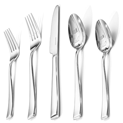 60-Piece Silver Flatware Set for 12 - Mirror Finish Stainless Steel Cutlery