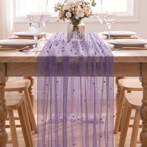 28" x 120" Purple Pearl Gauze Table Runner - Home Decor, Durable Polyester