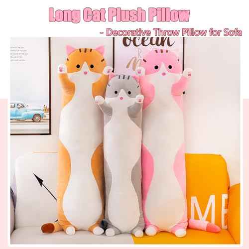 Long Cat Plush Pillow - Super Soft Kitty Body Pillow, Cute Animal Hugging Pillow for Kids & Adults, for Cat Lovers(70cm/27.55inch,Pink