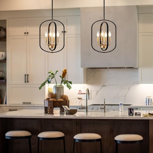 4-Light Black and Gold Farmhouse Chandelier for Dining Room Entryway Pendant Light Fixture