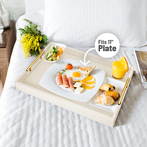 Beige Leather Serving Tray with Gold Handles - 17x12 Inches, Variation: Beige, 1.8 Inch Thick
