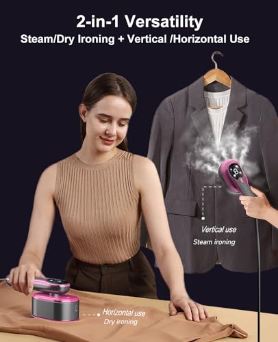 ADPTOYU 2-in-1 Portable Garment Steamer & Iron with LED Display, Fast Heat-Up, Large Ceramic Panel, Travel Clothes Iron, All-Fabric Wrinkle Remover