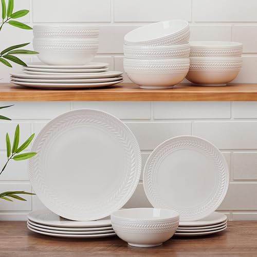 Pfaltzgraff Josephine 24-Piece Dinnerware Set - Embossed Basket Weave, Service for 8, White Porcelain