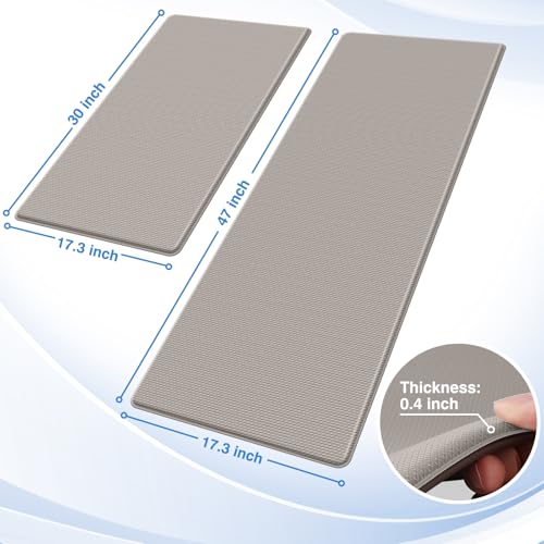 StepRite 2-Piece Anti-Fatigue Kitchen Mats Khaki 17.3 x 30 + 17.3 x 47 Inches