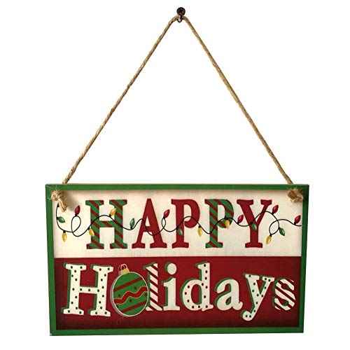 AKOAK Happy Holiday Wall Sign Door Hanging Ornaments Xmas Gift Holiday Party Christmas Linen Hanging Rope Plaque Decorations