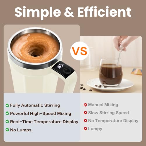 LeadYuantop Self-Stirring Coffee Mug 18oz White, Rechargeable, Leak-Proof
