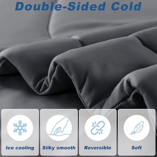 Bedsmile Queen Size Cooling Comforter Dark Gray 90x90 Inches - Breathable Ice Bed Blanket for Hot Sleepers