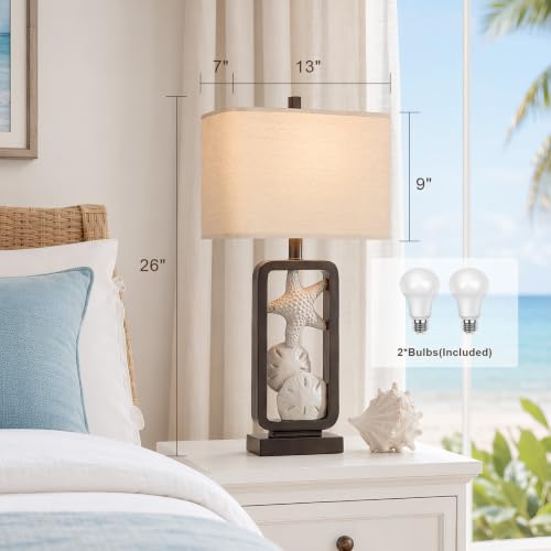 Set of 2 Coastal Starfish Table Lamps with Bulbs - Nautical Home Decor