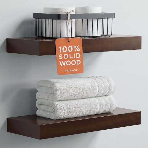 American Walnut Floating Shelves Set of 2 - 16 Inch Solid Pine Wall Storage
