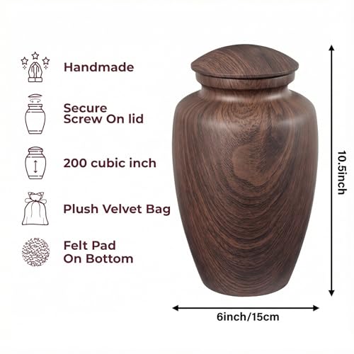 Large Wooden Aluminum Cremation Urn for Ashes - Adult Male Female - Variation: Wooden Aluminum