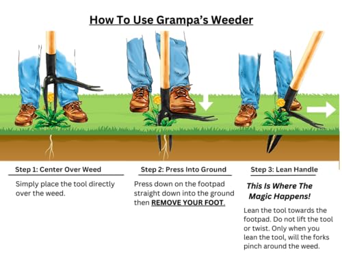 Stand Up Garden Weeder Tool with Long Bamboo Handle - Easy Root Removal
