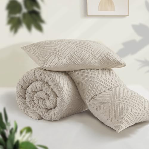 Andency Oatmeal Super King Comforter Set - Reversible Boho Bedding 120x120