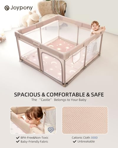 Baby Playpen with Mat - 50x50 Inch Small Play Yard for Toddlers, Indoor Safety Mesh Barrier - Beige (Variation of THIS listing)