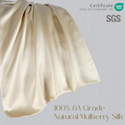 Mulberry Silk Pillowcase for Hair & Skin - 20x26 Beige, 6A Grade, Hidden Zipper