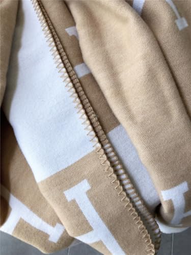 Fcteap Khaki Wool Plaid Throw Blanket - Soft Thick Faux Fleece Cozy Bed Couch