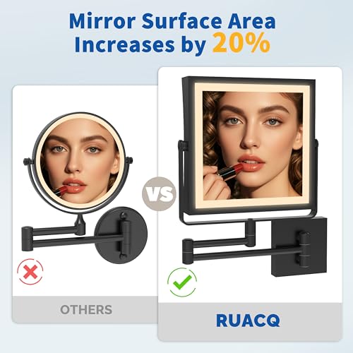 Ruacq Matte Black Wall Mounted Makeup Mirror with Lights 1X/10X Dual Sided