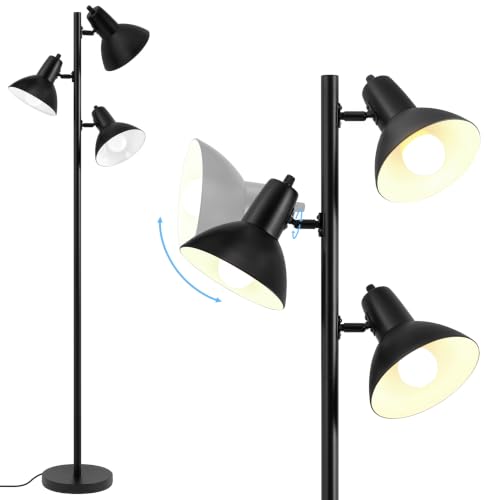 Black 67-Inch Tree Floor Lamp with 3 Adjustable Heads - Modern Living Room Lighting