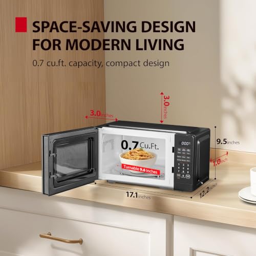 TOSHIBA 0.7 Cu Ft Countertop Microwave Oven, 700W Black with Auto Menus & Defrost
