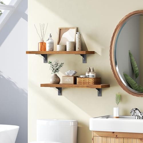 Rustic Brown & Black 15.7-Inch Wall Floating Shelves Set of 2