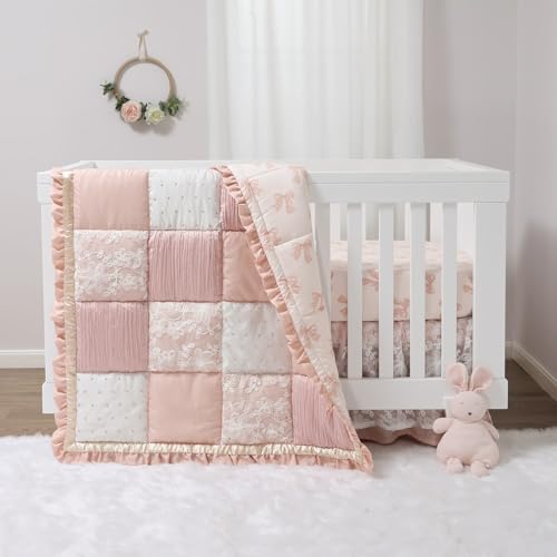 The Peanutshell 3-Piece Baby Crib Bedding Set for Girls - Pink & Gold Nursery Decor