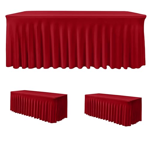HolidayIdeas 2 Pack Red 4ft Spandex Tablecloths for Christmas Decor