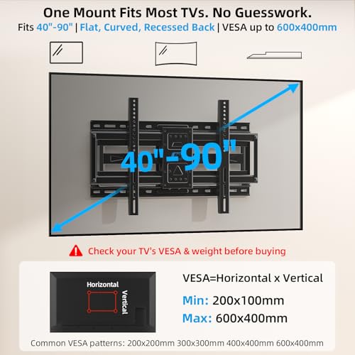 Heavy-Duty Full-Motion TV Wall Mount for 40-90 Inch TVs - Fits 24" Studs - Model 6604