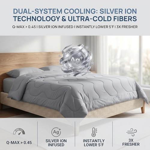 HLLBLL Silver Infused Ultra Cold Fiber Cooling Comforter Twin XL - Cool Gray