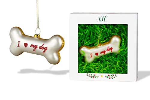 I Love My Dog Glass Pet Ornament - Animal Collection, Holiday Decor