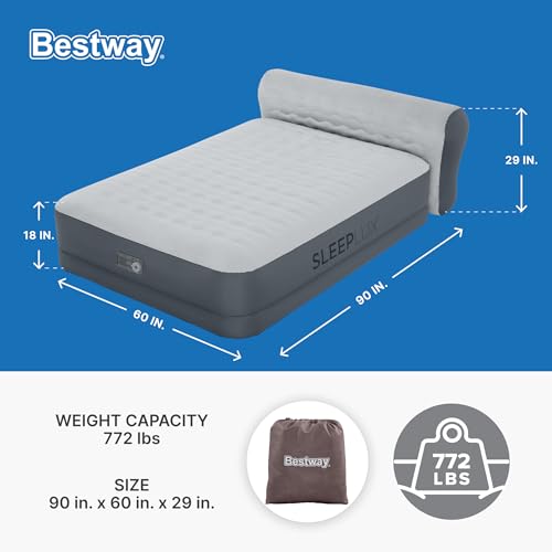 SleepLux Queen ToughGuard Air Mattress with Headboard and Built-in Pump
