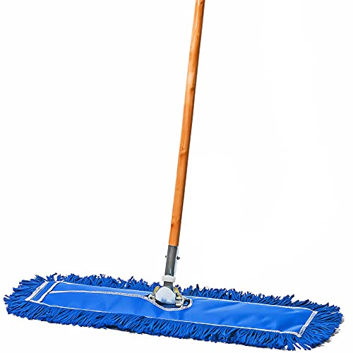 24-Inch Commercial Dust Mop Floor Sweeper with Wood Handle for Tile Hardwood & Concrete