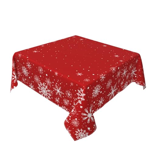 Kawani Multi-Color 52 Inch Christmas Square Tablecloth with Snowflakes - Winter Holiday Decor