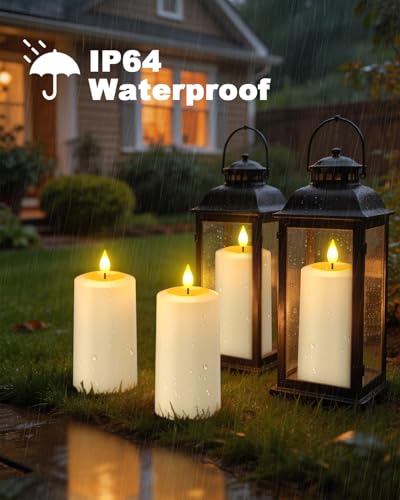 SoulBay Waterproof USB Rechargeable Flameless LED Candles - Outdoor Indoor Flickering Pillar Lights with Remote & Timer, 2.75x5.1 Inches, 4-Pack