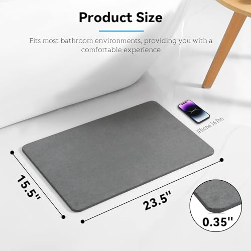 Realion Dark Gray Stone Bath Mat - Quick-Drying Non-Slip Diatomaceous Earth Bathroom Rug 23.5"x15.5"