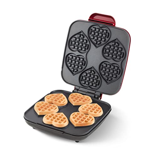 Dash Multi Mini Heart Waffle Maker - Makes 6 Red Heart-Shaped Waffles