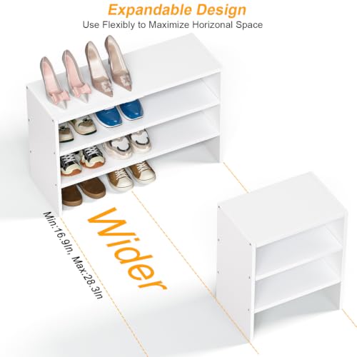 White 3-Tier Expandable Shoe Rack Organizer for Closet & Entryway - Stackable, Holds 8-16 Pairs - 1 Pack