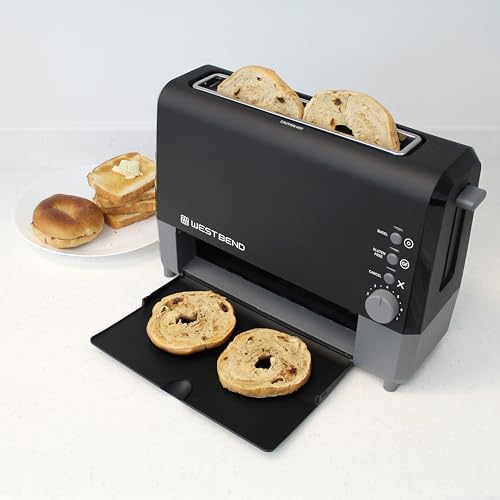 Black West Bend QuikServe 2-Slice Wide-Slot Toaster with Bagel & Gluten-Free Settings