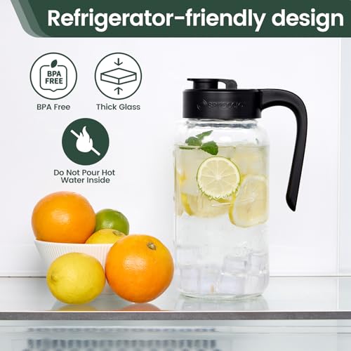 64 oz Mason Jar Pitcher with Lid - Black, Leakproof 2 Quart Glass Beverage Dispenser - Variation of 64.0 Ounces / Black / 2