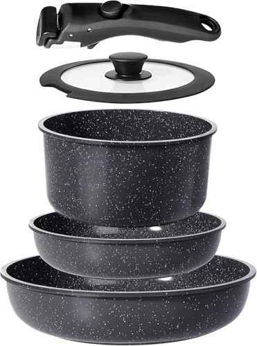 GiPP 5-Piece Ceramic Nonstick Cookware Set with Detachable Handles - Dark Gray