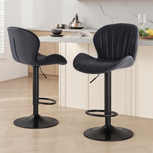 Sweetcrispy Adjustable Swivel Bar Stools Set of 2 - Black Fabric