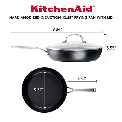 KitchenAid 12.25-Inch Induction Nonstick Frying Pan with Lid - Matte Black Skillet