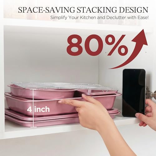 Pink 19-Piece Bakeware Set - Nonstick Cake Pans, Loaf, Muffin, Cookie Sheet & Cooling Rack