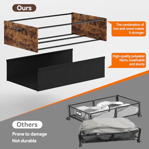 Rustic Brown 90L Under Bed Storage with Wheels - Space Saving Tall Organizer