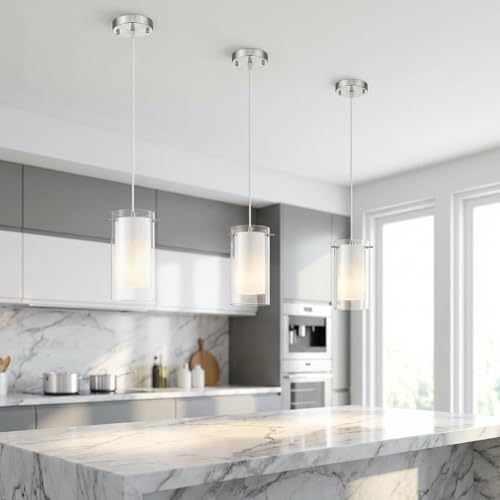 White 3-Pack Pendant Lights for Kitchen Island Adjustable Height Brushed Nickel