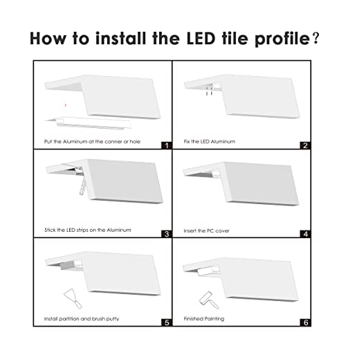 6-Pack 3.3ft LED Channel for Drywall and Tile Edges - Includes Milky Diffuser